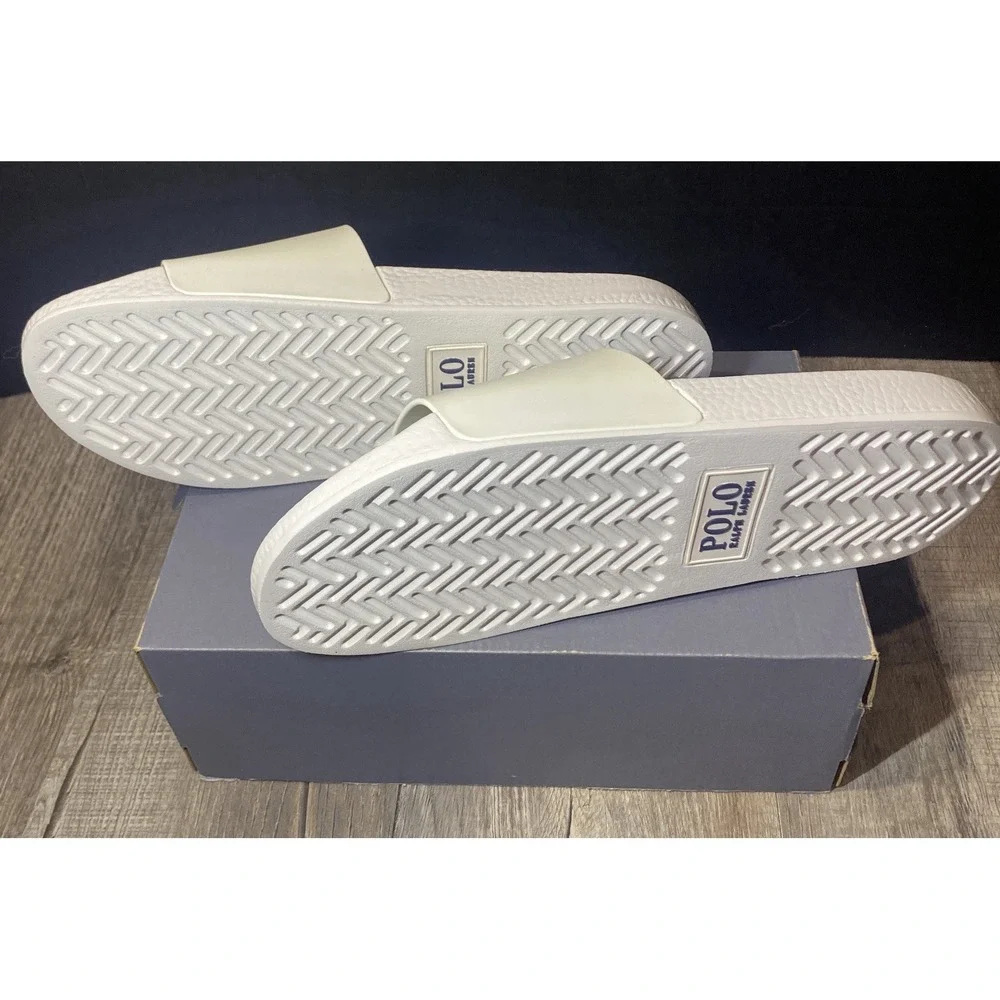 New Polo Ralph Lauren Men's Slides White Heritage Beach Polo Bear Hawaiian 13